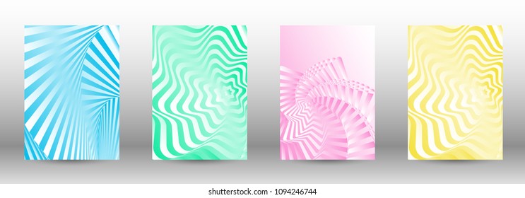 Modern design template. A set of abstract patterns with distorted lines. Abstract geometric illustration in blue, yellow, pink, green colors. Can be used for design of cover, cards, posters