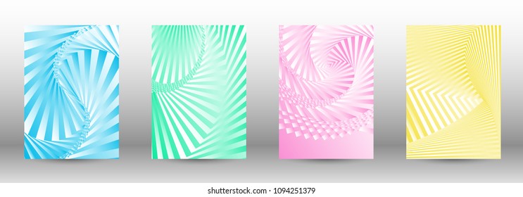 Modern design template. A set of abstract patterns with distorted lines. Abstract geometric illustration in blue, yellow, pink, green colors. Can be used for design of cover, cards, posters