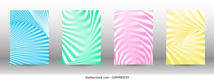 Modern design template. A set of abstract patterns with distorted lines. Abstract geometric illustration in blue, yellow, pink, green colors. Can be used for design of cover, cards, posters