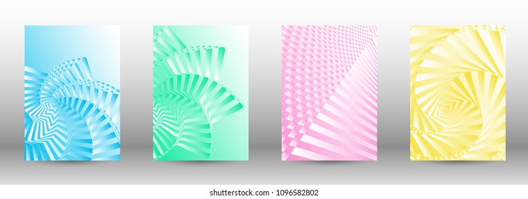 Modern design template. A set of abstract patterns with distorted lines. Abstract geometric illustration in blue, yellow, pink, green colors. Can be used for design of cover, cards, posters