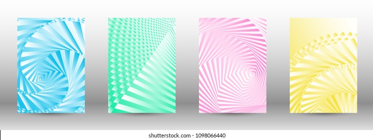 Modern design template. A set of abstract patterns with distorted lines. Abstract geometric illustration in blue, yellow, pink, green colors. Can be used for design of cover, cards, posters