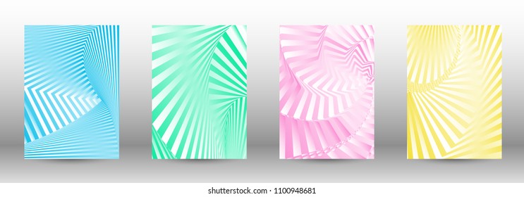 Modern design template. A set of abstract patterns with distorted lines. Abstract geometric illustration in blue, yellow, pink, green colors. Can be used for design of cover, cards, posters