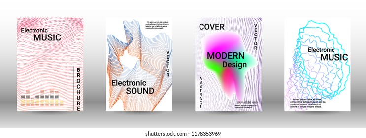 Modern design template. A set of modern abstract covers. Creative sound backgrounds from abstract lines, gradient wave, halftone to create a fashionable abstract cover, banner, poster, booklet.