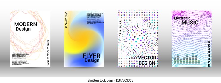 Modern design template. A set of modern abstract covers. Creative sound backgrounds from abstract lines, gradient wave, halftone to create a fashionable abstract cover, banner, poster, booklet.