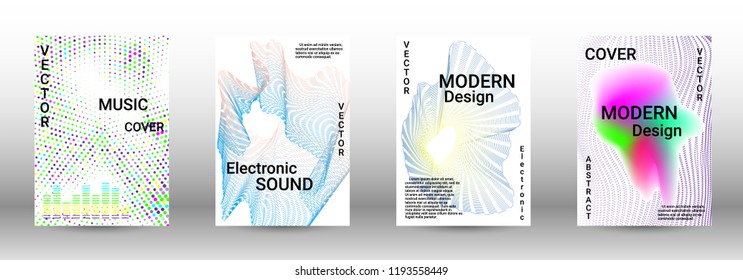 Modern design template. A set of modern abstract covers. Creative sound backgrounds from abstract lines, gradient wave, halftone to create a fashionable abstract cover, banner, poster, booklet.