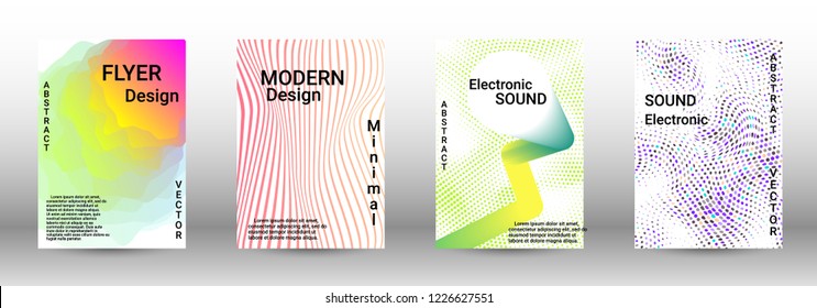 Modern design template. A set of modern abstract covers. Creative sound backgrounds from abstract lines, gradient wave, halftone to create a fashionable abstract cover, banner, poster, booklet.