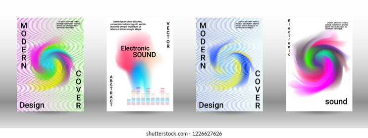 Modern design template. A set of modern abstract covers. Creative sound backgrounds from abstract lines, gradient wave, halftone to create a fashionable abstract cover, banner, poster, booklet.