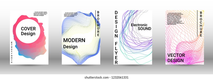 Modern design template. A set of modern abstract covers. Creative sound backgrounds from abstract lines, gradient wave, halftone to create a fashionable abstract cover, banner, poster, booklet.