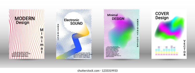 Modern design template. A set of modern abstract covers. Creative sound backgrounds from abstract lines, gradient wave, halftone to create a fashionable abstract cover, banner, poster, booklet.