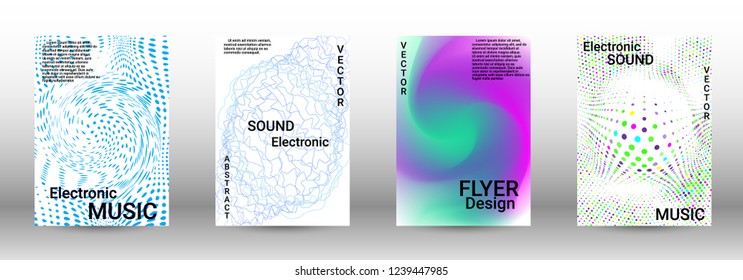 Modern design template. A set of modern abstract covers. Creative sound backgrounds from abstract lines, gradient wave, halftone to create a fashionable abstract cover, banner, poster, booklet.