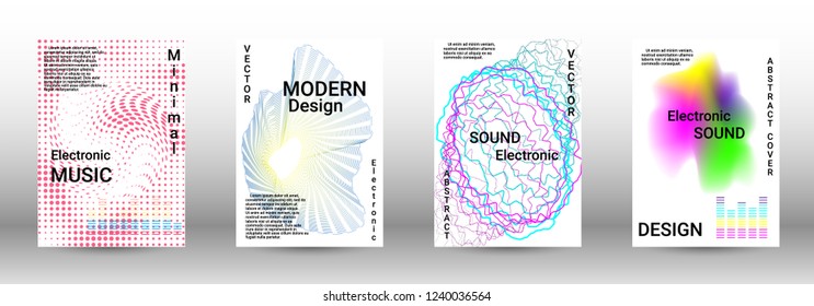 Modern design template. A set of modern abstract covers. Creative sound backgrounds from abstract lines, gradient wave, halftone to create a fashionable abstract cover, banner, poster, booklet.