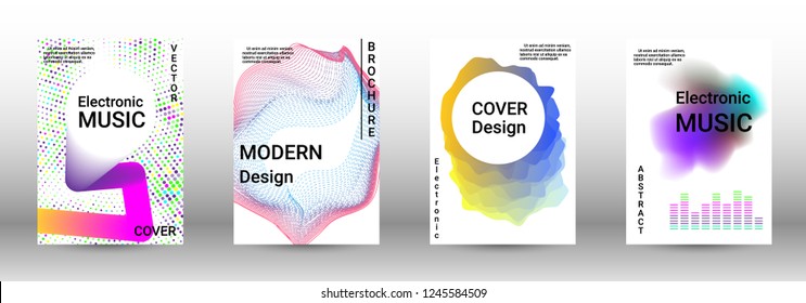 Modern design template. A set of modern abstract covers. Creative sound backgrounds from abstract lines, gradient wave, halftone to create a fashionable abstract cover, banner, poster, booklet.
