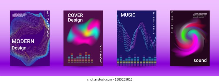 Modern design template. A set of modern abstract covers. Creative sound backgrounds from abstract lines, gradient wave, halftone to create a fashionable abstract cover, banner, poster, booklet.