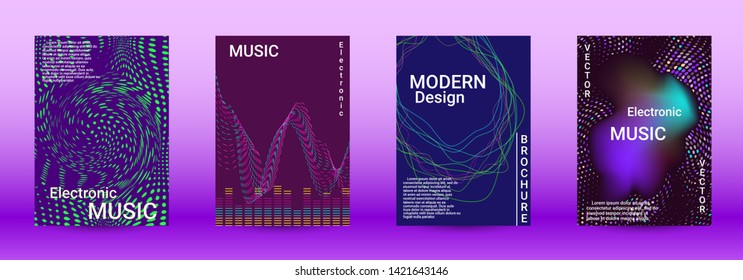 Modern design template. A set of modern abstract covers. Creative sound backgrounds from abstract lines, gradient wave, halftone to create a fashionable abstract cover, banner, poster, booklet.