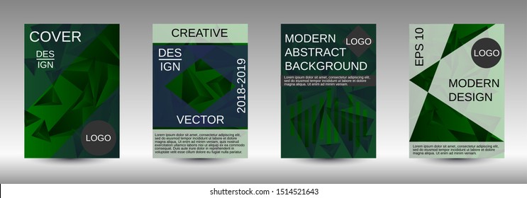 Modern design template. A set of modern abstract covers. Creative green triangle element vector. Geometric booklet cover template design.