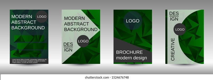 Modern design template. A set of modern abstract covers. Creative green triangle element vector. Geometric booklet cover template design.