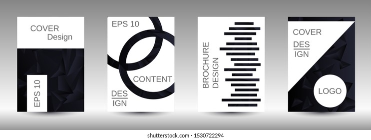 Modern design template. A set of modern abstract covers. Creative black triangle element vector. Geometric booklet cover template design.