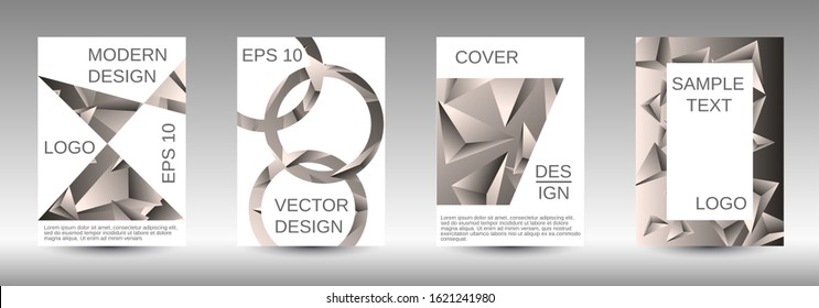 Modern design template. A set of modern abstract covers. Creative beige triangle element vector. Geometric booklet cover template design.