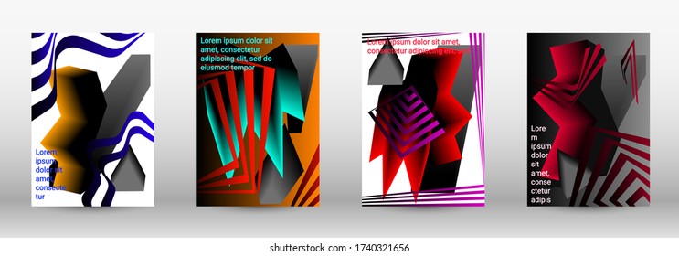 Modern design template. A set of modern abstract covers. Trendy cover design of curved lines, geometric shapes. Vector illustration. EPS 10.