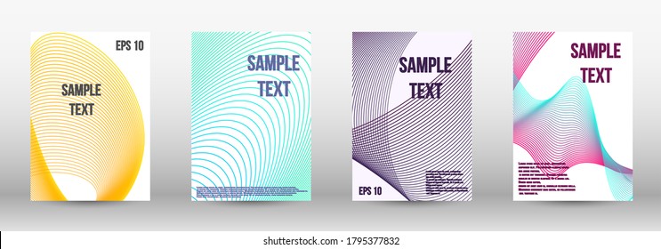 Plantilla de diseño moderna. Conjunto de objetos oblongos abstractos modernos a partir de líneas abstractas vectoriales. Líneas onduladas.Fondo rayado.  Patrones geométricos de moda. Diseño de vectores EPS10.