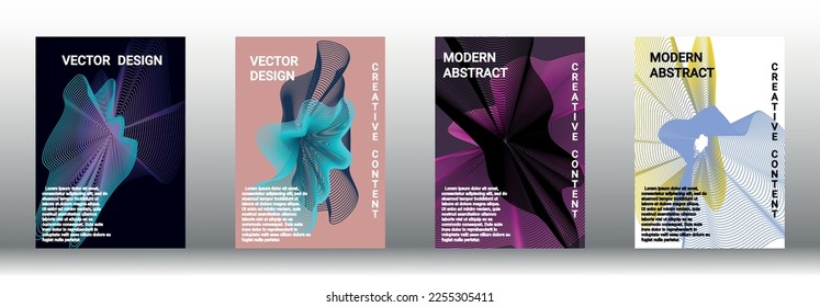 Modern design template. A set of modern abstract covers. Creative backgrounds from abstract lines to create a fashionable abstract cover, banner, poster, booklet. Vector illustration. EPS 10.