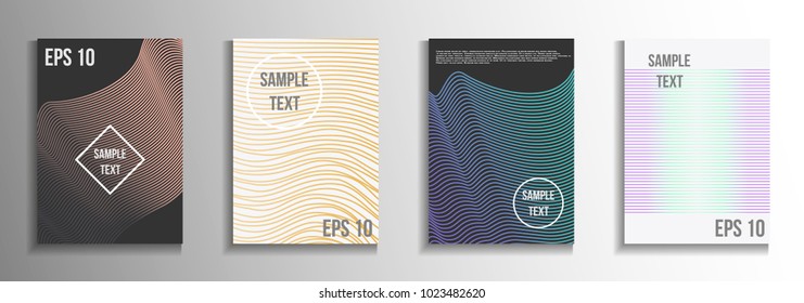 Modern design template.  A set of rectangular patterns from iridescent lines.
 Creative background colors.  Suitable for decorating business brochures, banners, posters.