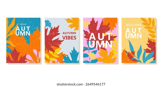 Modern design template set in trendy style for autumn season. autumn bright covers, cards or posters, vector eps 10