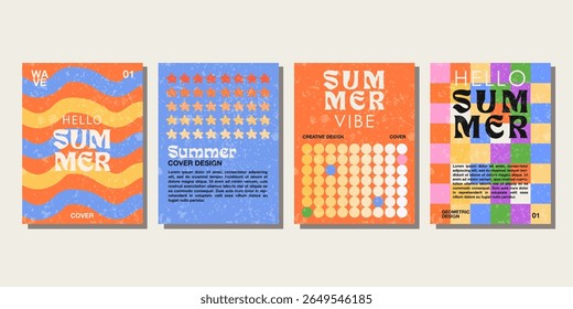 Moderne Designvorlage im trendigen geometrischen Stil für die Sommersaison. Sommer helle Abdeckungen, Karten oder Plakate, Vektor eps 10