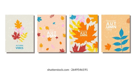 Modern design template set in trendy style for autumn season. autumn bright covers, cards or posters, vector eps 10