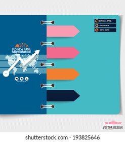 Modern Design template of spiral notebook with ribbons, infographics background. Vector illustration