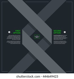Modern design template with two gray paper stripes in flat style on dark gray background. Useful for corporate presentations and advertising.
