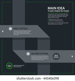 Modern design template with two paper stripe options in flat style on dark gray background. Useful for corporate presentations and advertising.