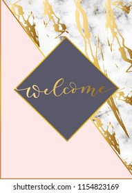 Modern design template with white marble texture and blush pink background. Elegant design template for wedding invitation, party, greeting card or anniversary. Vector illustration.