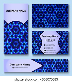 Modern design templates set of business card, banner and invitation card with unusual decoration of blue shades