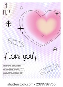 Modern design templates for Valentine's Day. flowing gradient posters with linear shapes. trendy minimalist 2000 aesthetic with linear arched frame typography. blurred pastel pale background