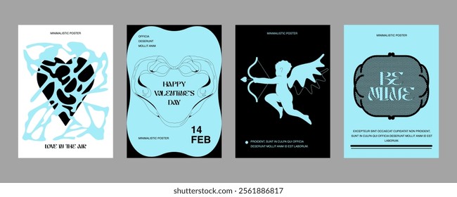 Modern design templates of Valentine's day and Love card, banner, poster, cover set. Trendy retro aesthetic.