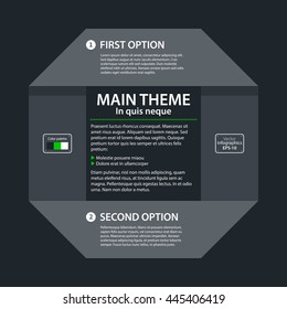 Modern design text background with paper stripe ring and two options in flat style on dark gray background. Useful for corporate presentations and advertising.