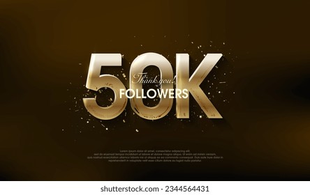 Modern design to thank 50k followers, with a very luxurious gold color. Premium vector background for achievement celebration design.