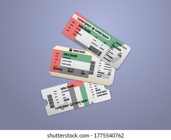 Modern design of United Arab Emirates airline, bus and train travel boarding pass. Three tickets of United Arab Emirates painted in flag color. Vector illustration isolated