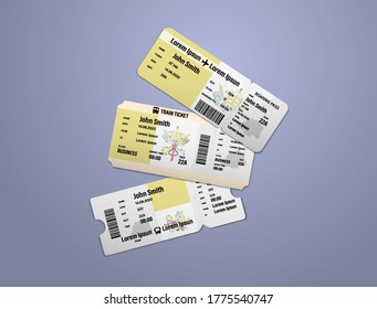 Modern design of Vatican City airline, bus and train travel boarding pass. Three tickets of Vatican City painted in flag color. Vector illustration isolated
