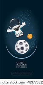 Modern design vector illustration with astronaut in space. universe exploration and new technology. Template for poster