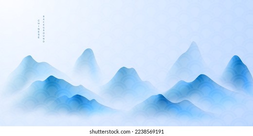 Diseño moderno ilustrativo vectorial de la hermosa pintura del paisaje de tinta china.