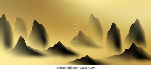 Modern design vector illustration of beautiful Chinese ink landscape painting.