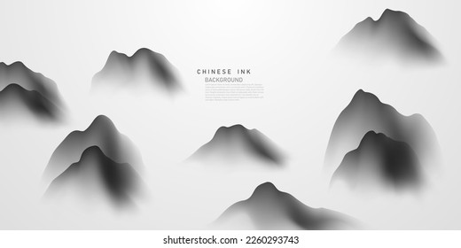 Diseño moderno ilustrativo vectorial de la hermosa pintura del paisaje de tinta china.