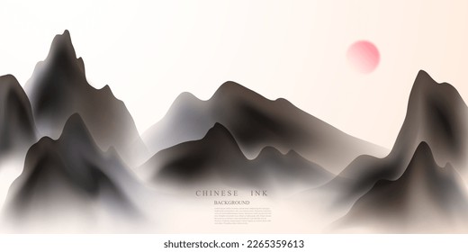 Modern design vector illustration of beautiful Chinese ink landscape painting.