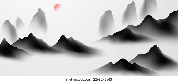 Modern design vector illustration of beautiful Chinese ink landscape painting.