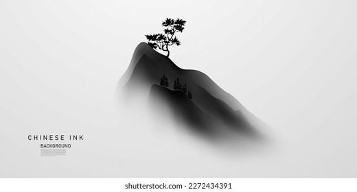 Modern design vector illustration of beautiful Chinese ink landscape painting.