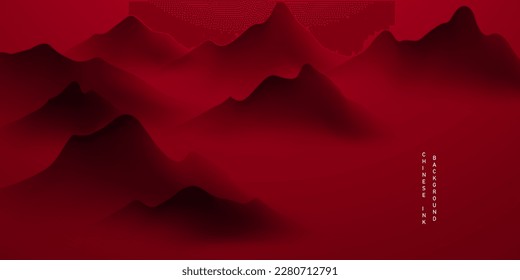 Modern design vector illustration of beautiful Chinese ink landscape painting.