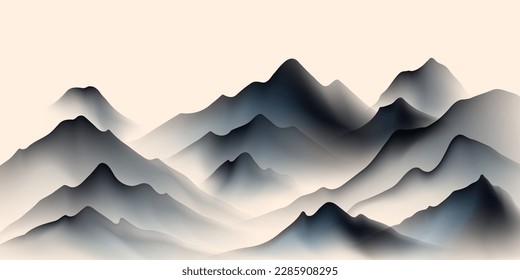 Modern design vector illustration of beautiful Chinese ink landscape painting.