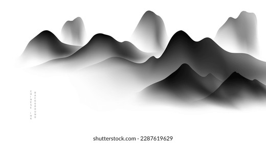 Modern design vector illustration of beautiful Chinese ink landscape painting.